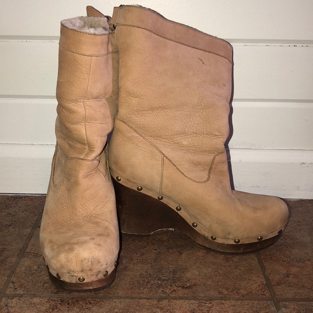 UGG Tan Leather Wedge Boots